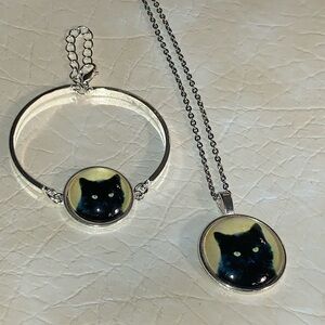 Black cat necklace and bracelet set